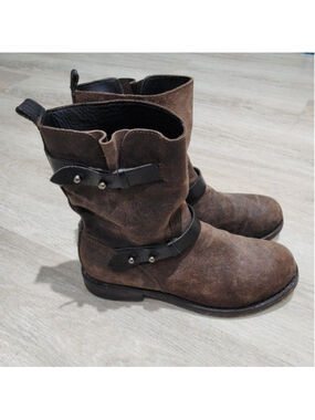 Rag & Bone Boots Womens 6.5 Brown Suede Mid Calf Biker Studded Strap Casual